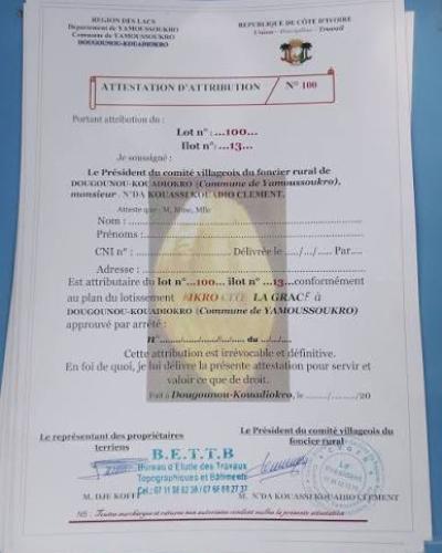 Certificat de localisation – Copropriété (Grand-Bassam)
